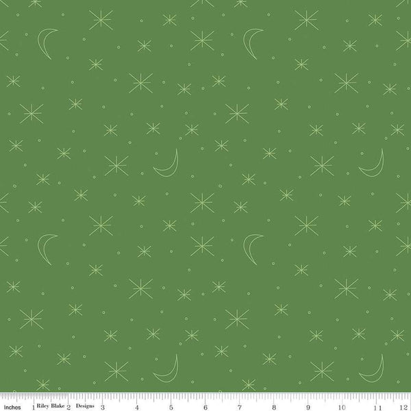 SALE Forest Friends Sky Gazing C12694 Clover - Riley Blake Designs - Asterisk Stars Moons Small Circles - Quilting Cotton Fabric