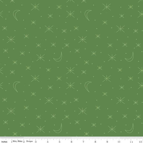 Forest Friends Sky Gazing C12694 Clover - Riley Blake Designs - Asterisk Stars Moons Small Circles - Quilting Cotton Fabric