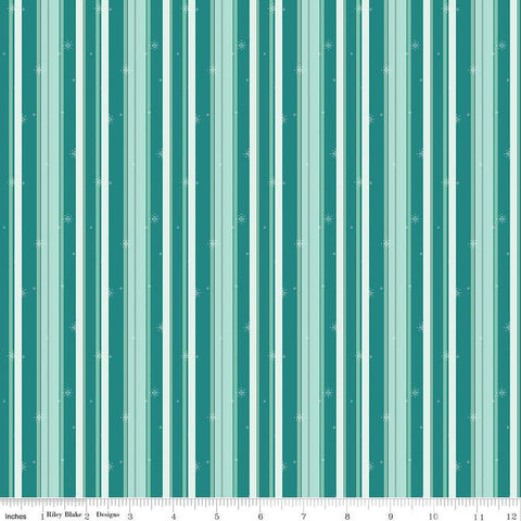 CLEARANCE Forest Friends Stripe C12695 Frost - Riley Blake Designs - Stripes Striped Snowflakes Flakes - Quilting Cotton Fabric