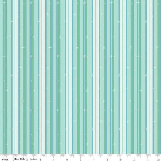 DEAL Forest Friends Stripe C12695 Ice - Riley Blake Designs - Stripes Striped Snowflakes Flakes - Quilting Cotton Fabric