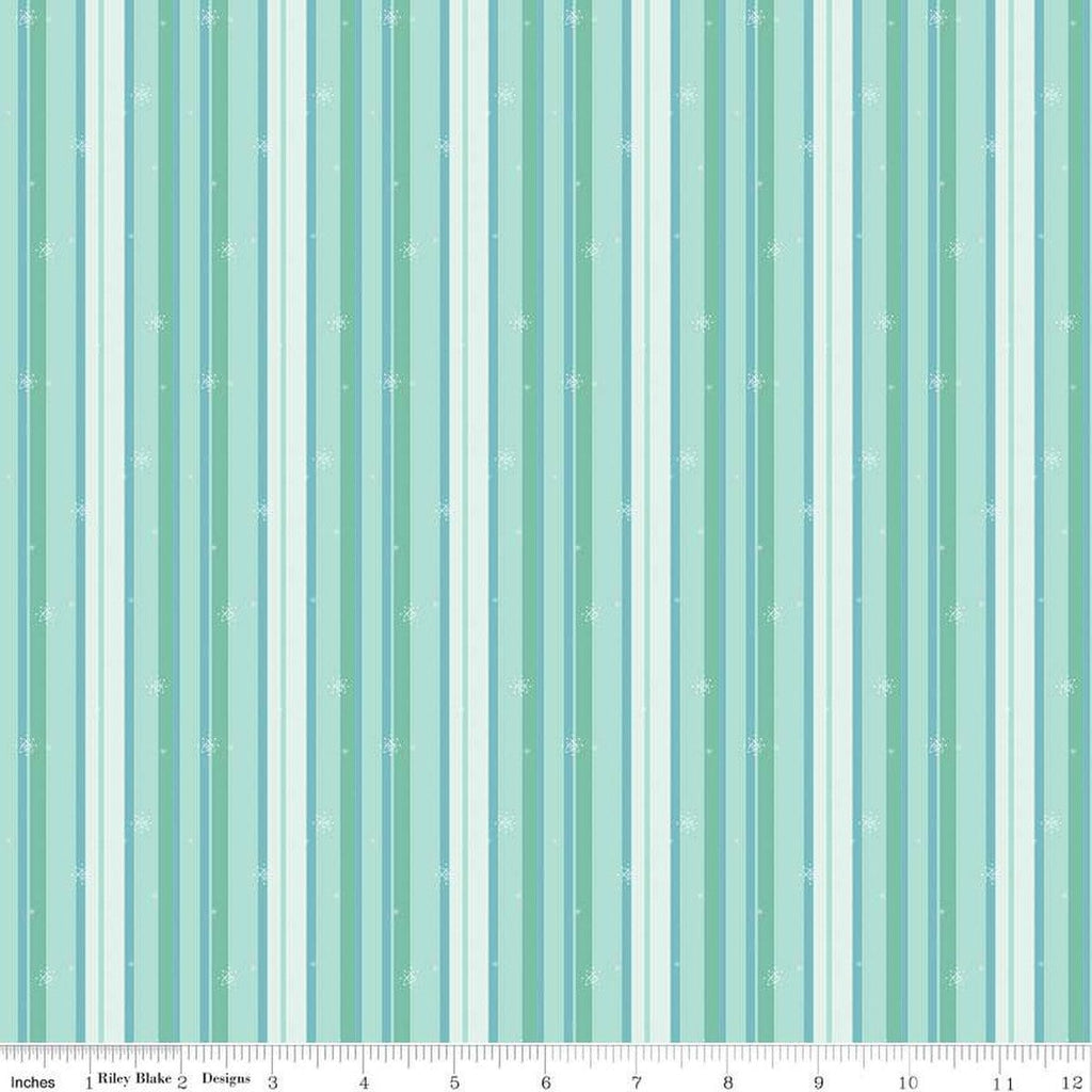 Forest Friends Stripe C12695 Ice - Riley Blake Designs - Stripes Striped Snowflakes Flakes - Quilting Cotton Fabric
