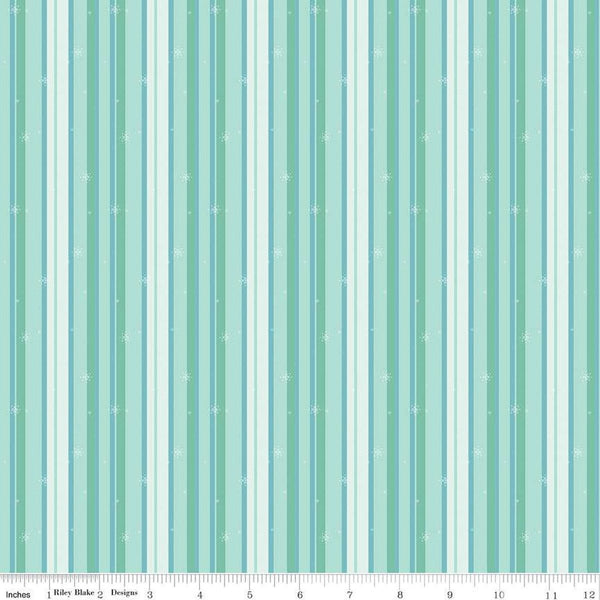 SALE Forest Friends Stripe C12695 Ice - Riley Blake Designs - Stripes Striped Snowflakes Flakes - Quilting Cotton Fabric