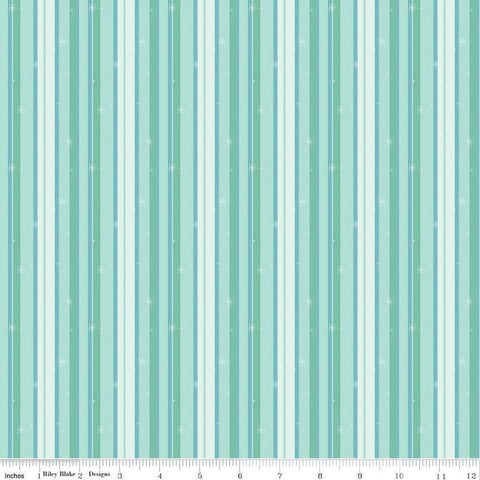 Forest Friends Stripe C12695 Ice - Riley Blake Designs - Stripes Striped Snowflakes Flakes - Quilting Cotton Fabric