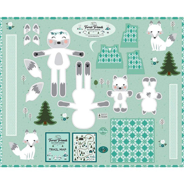 SALE Forest Friends Doll Panel Vixen Arctic Fox PD12699 by Riley Blake Designs - DIGITALLY PRINTED Foxes Clothing - Quilting Cotton Fabric