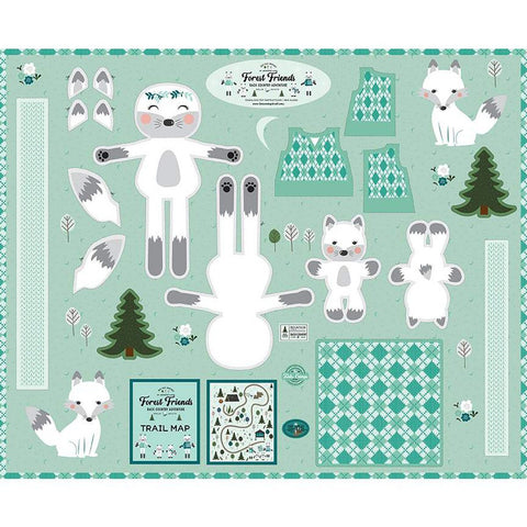 Forest Friends Doll Panel Vixen Arctic Fox PD12699 by Riley Blake Designs - DIGITALLY PRINTED Foxes Clothing - Quilting Cotton Fabric