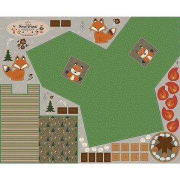 SALE Forest Friends Doll Tent & Sleeping Bag Panel Woodland PD12700 - Riley Blake - DIGITALLY PRINTED Fox - Quilting Cotton Fabric