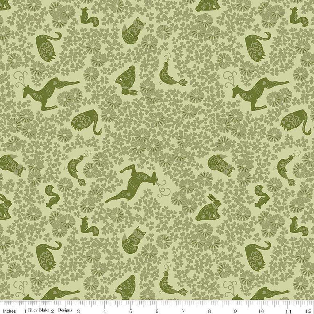 CLEARANCE Fable Tonal C12714 Sage - Riley Blake Designs - Animals Birds Flowers Floral - Quilting Cotton Fabric