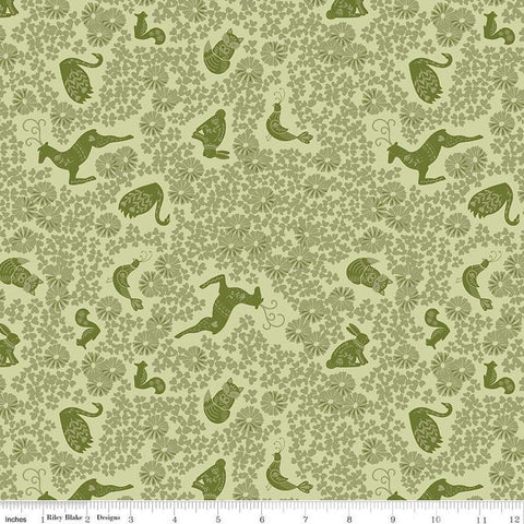 CLEARANCE Fable Tonal C12714 Sage - Riley Blake Designs - Animals Birds Flowers Floral - Quilting Cotton Fabric