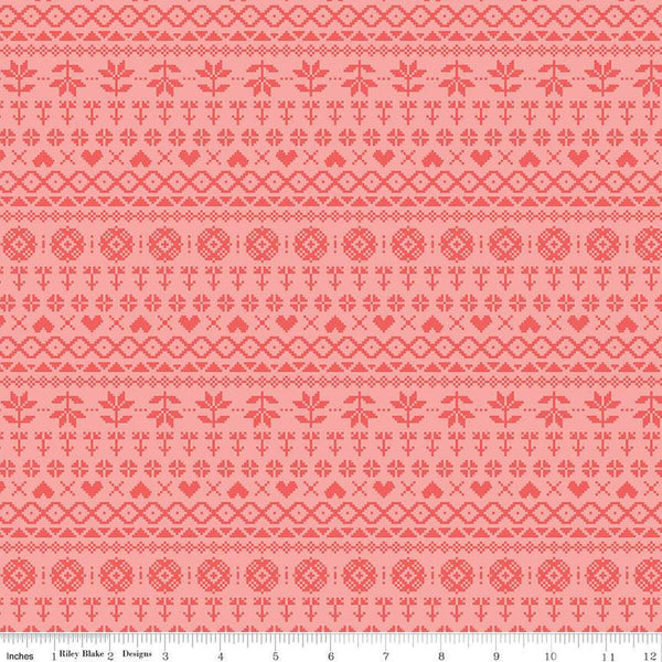 SALE Fable PRINTED Knit C12715 Coral - Riley Blake Designs - Geometric Cross Stitch Knit Design - Quilting Cotton Fabric