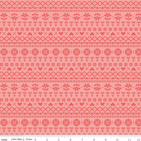 Fable PRINTED Knit C12715 Coral - Riley Blake Designs - Geometric Cross Stitch Knit Design - Quilting Cotton Fabric