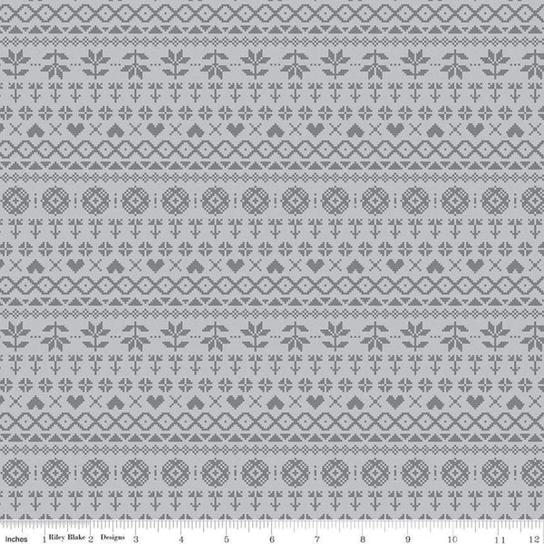 CLEARANCE Fable PRINTED Knit C12715 Gray - Riley Blake Designs - Geometric Cross Stitch Knit Design - Quilting Cotton Fabric