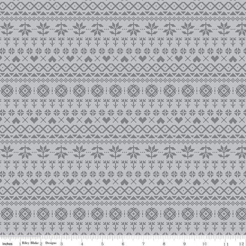 CLEARANCE Fable PRINTED Knit C12715 Gray - Riley Blake Designs - Geometric Cross Stitch Knit Design - Quilting Cotton Fabric