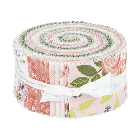 Fable 2.5-Inch Rolie Polie Jelly Roll 40 pieces Riley Blake Designs - Precut Bundle - Green Gray Coral - Quilting Cotton Fabric