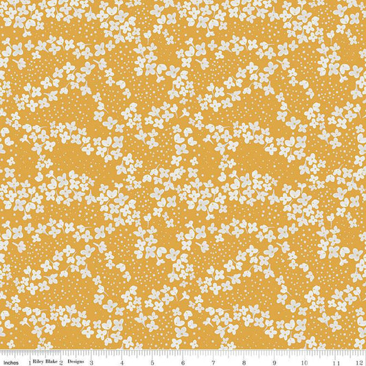SALE With a Flourish Blossoms C12732 Mustard - Riley Blake Designs - Floral Flowers Dots - Quilting Cotton Fabric