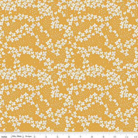 SALE With a Flourish Blossoms C12732 Mustard - Riley Blake Designs - Floral Flowers Dots - Quilting Cotton Fabric