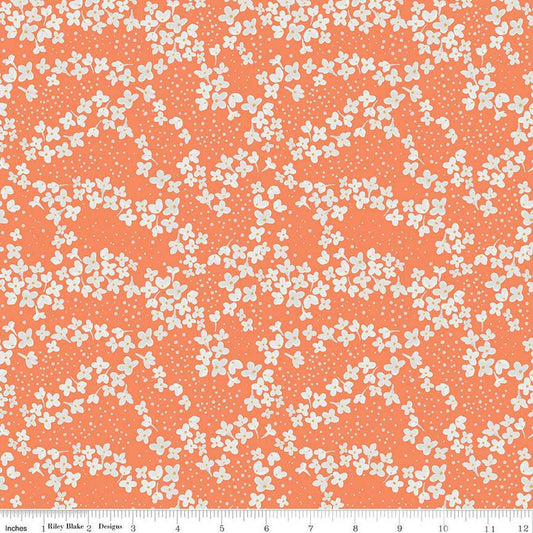 DEAL With a Flourish Blossoms C12732 Salmon - Riley Blake Designs - Floral Flowers Dots - Quilting Cotton Fabric