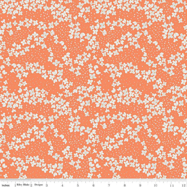 With a Flourish Blossoms C12732 Salmon - Riley Blake Designs - Floral Flowers Dots - Quilting Cotton Fabric