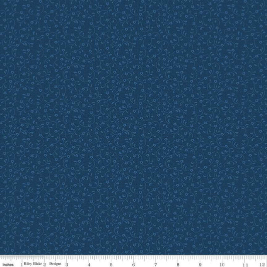 Floret Navy - Riley Blake Designs - Flowers Floral Tone-on-Tone - Quilting Cotton Fabric