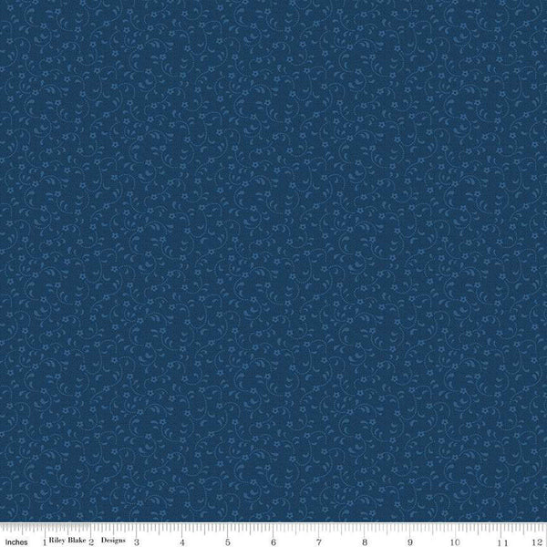 SALE Floret C675 Navy - Riley Blake Designs - Flowers Floral Tone-on-Tone - Quilting Cotton Fabric