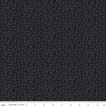 Floret Black - Riley Blake Designs - Flowers Floral Tone-on-Tone - Quilting Cotton Fabric
