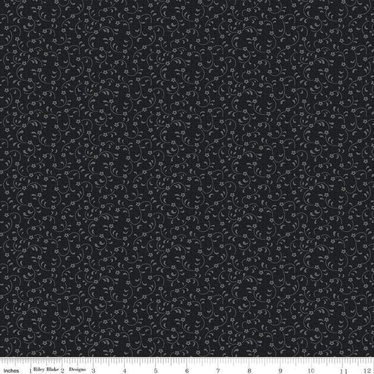Floret Black - Riley Blake Designs - Flowers Floral Tone-on-Tone - Quilting Cotton Fabric