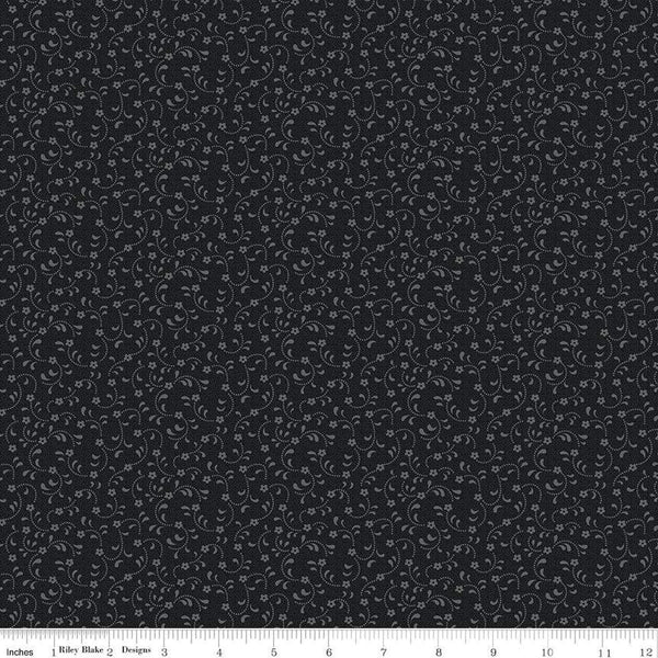 SALE Floret C675 Black - Riley Blake Designs - Flowers Floral Tone-on-Tone - Quilting Cotton Fabric