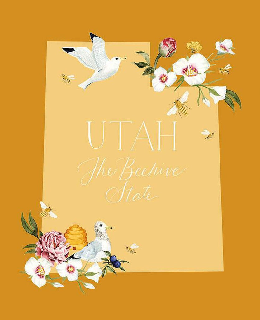 CLEARANCE The Beehive State Utah Panel P12535 Butterscotch by Riley Blake - Bees Sea Gulls Sego Lilies Birds - Quilting Cotton Fabric