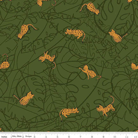 SALE Leafy Keen Cats C12641 Hunter - Riley Blake Designs - Cat Leaves Scribbles - Quilting Cotton Fabric