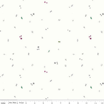 SALE LINEN Leafy Keen Toss LN12645 White - Riley Blake Designs - Flowers Crosses Leaves Dots - Quilting Cotton Fabric