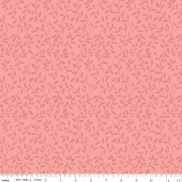 Fat Quarter End of Bolt - At First Sight Vines C12683 Coral - Riley Blake Designs - Leaves Tone-on-Tone - Quilting Cotton Fabric