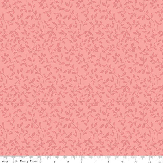 Fat Quarter End of Bolt - At First Sight Vines C12683 Coral - Riley Blake Designs - Leaves Tone-on-Tone - Quilting Cotton Fabric