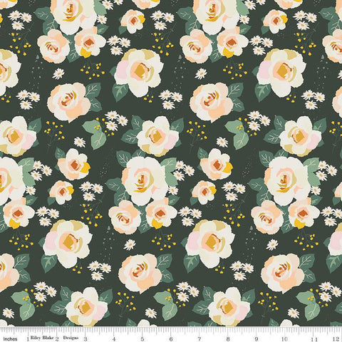 SALE Forgotten Memories Main C12750 Deep Hunter - Riley Blake Designs - Floral Flowers - Quilting Cotton Fabric