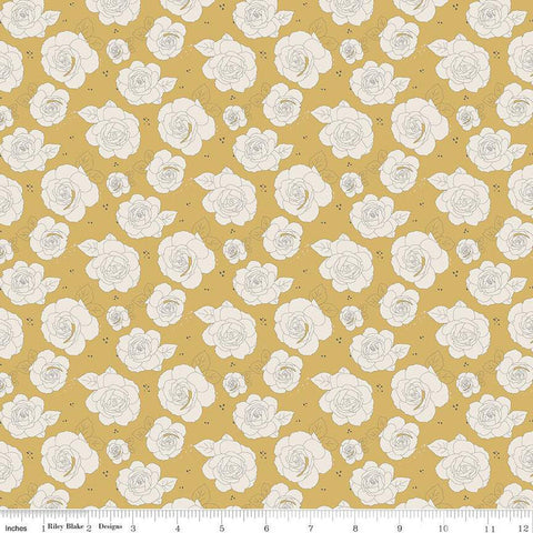 CLEARANCE Forgotten Memories Floral C12754 Honey - Riley Blake Designs - Line-Drawn Roses Flowers - Quilting Cotton Fabric