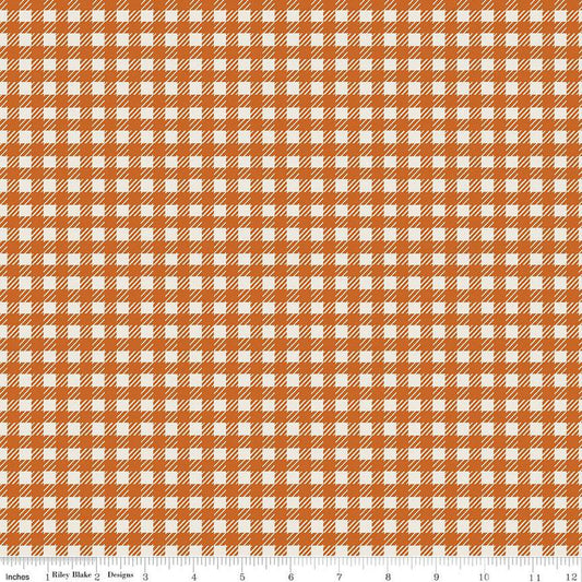 SALE Forgotten Memories PRINTED Gingham C12755 Autumn - Riley Blake Designs - Checks Off White Orange - Quilting Cotton Fabric
