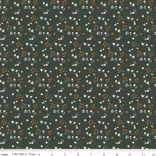 SALE Forgotten Memories Ditsy C12756 Deep Hunter - Riley Blake Designs - Floral Flowers - Quilting Cotton Fabric