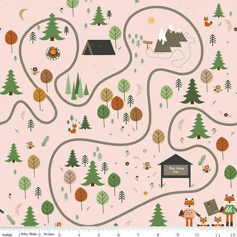 30" End of Bolt Piece - CLEARANCE Forest Friends Main C12690 Sugar - Riley Blake - Foxes Tents Trees Trail Outdoors - Quilting Cotton Fabric