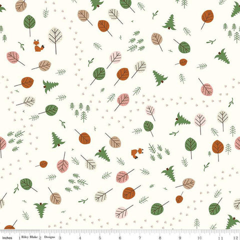 Forest Friends Tracks C12691 Cream - Riley Blake Designs - Animal Tracks Leaves Trees - Quilting Cotton Fabric