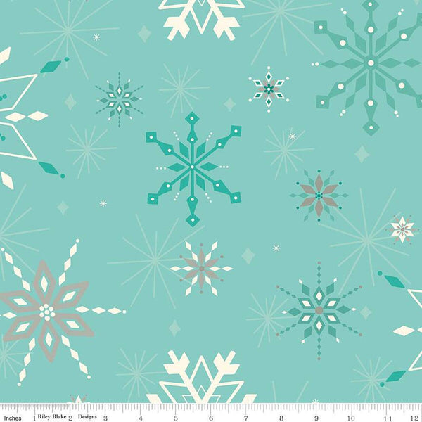 3 yard Cut - SALE Winter Wonder Snowflakes WIDE BACK WB12070 Aqua - Riley Blake Designs - 107/108" Wide - Snowflake - Quilting Cotton Fabric