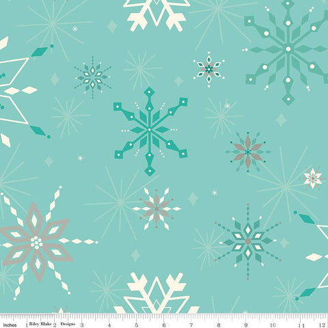 3 yard Cut - Winter Wonder Snowflakes WIDE BACK WB12070 Aqua - Riley Blake Designs - 107/108" Wide - Snowflake - Quilting Cotton Fabric