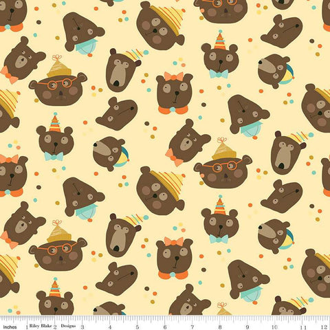 SALE Bumble and Bear Heads C12671 Sunshine - Riley Blake Designs - Children's Bears - Quilting Cotton Fabric