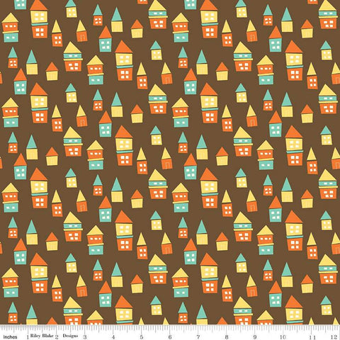 CLEARANCE Bumble and Bear Houses C12673 Brown - Riley Blake Designs - House Homes - Quilting Cotton Fabric