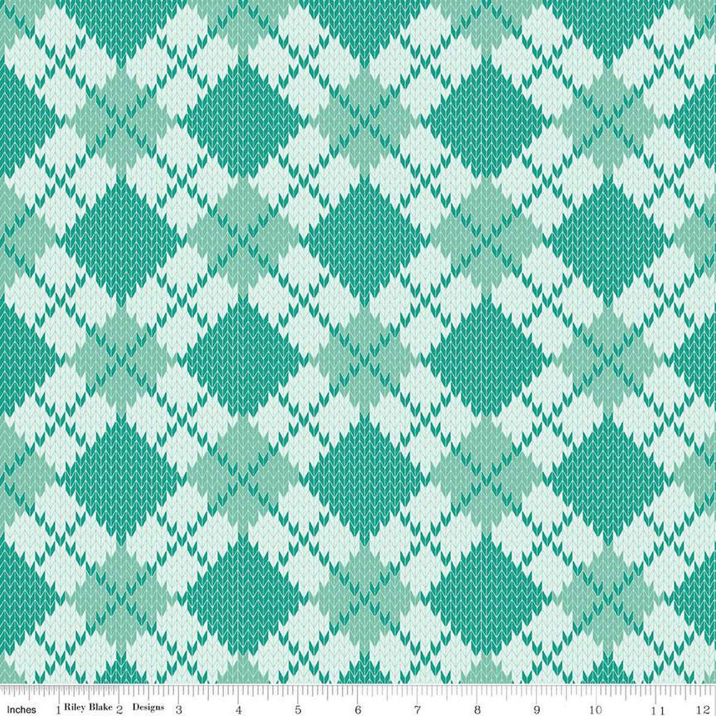CLEARANCE Forest Friends Argyle C12692 Frost - Riley Blake - Geometric PRINTED Knitted Sweater Pattern - Quilting Cotton Fabric