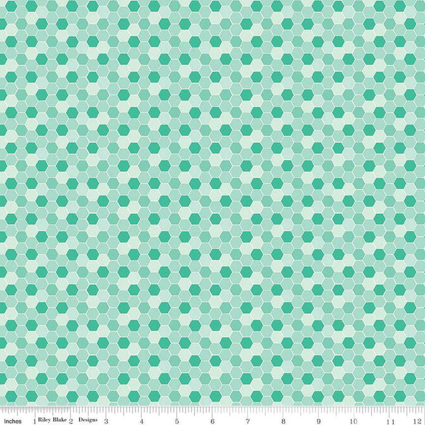 16" End of Bolt - CLEARANCE Bumble and Bear Honeycomb C12674 Mint - Riley Blake Designs - Hexagons Hexies - Quilting Cotton Fabric