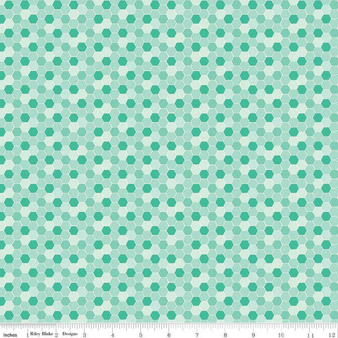 16" End of Bolt - CLEARANCE Bumble and Bear Honeycomb C12674 Mint - Riley Blake Designs - Hexagons Hexies - Quilting Cotton Fabric