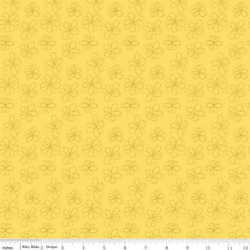 SALE Bumble and Bear Stitched Flowers C12675 Yellow - Riley Blake Designs - Floral Dashed-Line Flowers - Quilting Cotton Fabric
