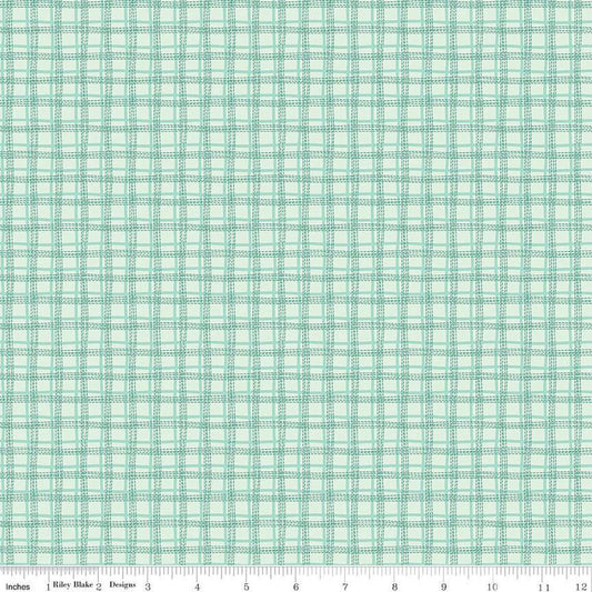 Bumble & Bear Plaid C12676 Mint - Riley Blake Designs - Irregular Grid - Quilting Cotton Fabric