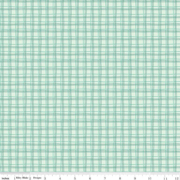 Bumble and Bear Plaid C12676 Mint - Riley Blake Designs - Irregular Grid - Quilting Cotton Fabric