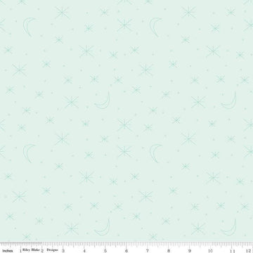 SALE Forest Friends Sky Gazing C12694 Mist - Riley Blake Designs - Asterisk Stars Moons Small Circles - Quilting Cotton Fabric