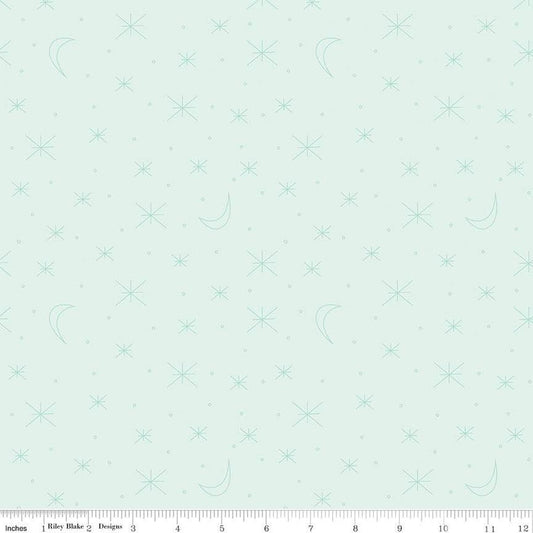 DEAL Forest Friends Sky Gazing C12694 Mist - Riley Blake Designs - Asterisk Stars Moons Small Circles - Quilting Cotton Fabric