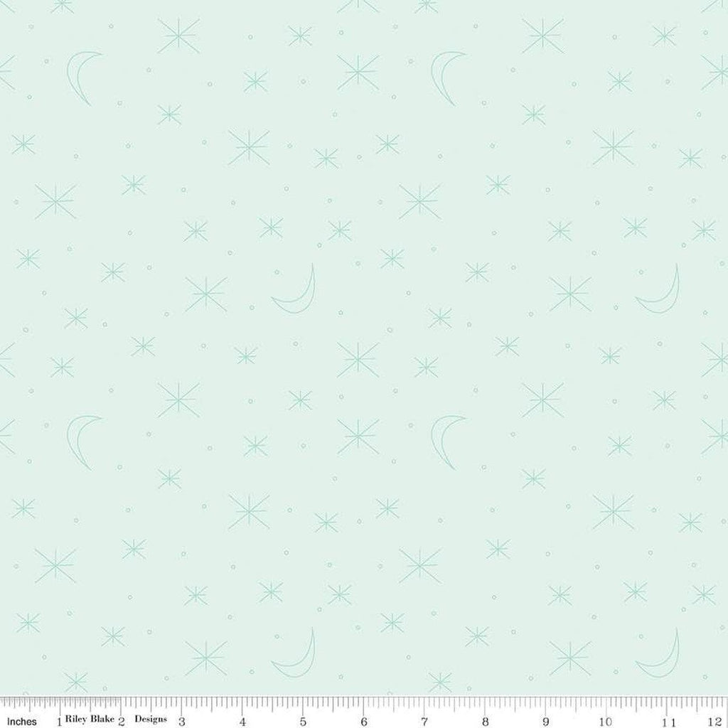 Forest Friends Sky Gazing C12694 Mist - Riley Blake Designs - Asterisk Stars Moons Small Circles - Quilting Cotton Fabric